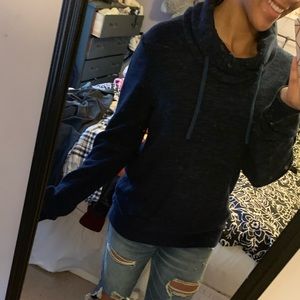 Navy & black marled sweater, adjustable cowl neck